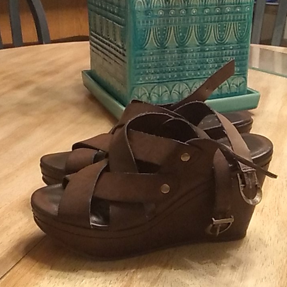 Wedges.  CHOCOLATE BROWN LEATHER